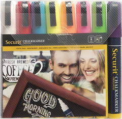  Securit Chalkmaster 6mm Liquid Chalk Pens Assorted Colours (Pack of 8) 