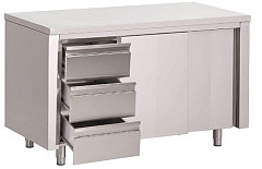  Gastro M Gastro-M S/S working table with sliding doors and 3 drawers LEFT 1400x700x850mm 