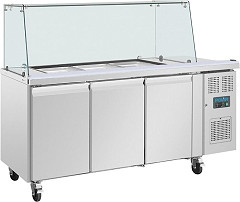 Polar U-Series GN Saladette Counter with Square Sneeze Guard 3 Door 