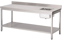  Gastro M tables with drainerbowl and upstand, 160(l)x70(b)x85(h)cm, bowl on the right 
