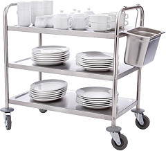  Vogue Stainless Steel 3 Tier Clearing Trolley Large 