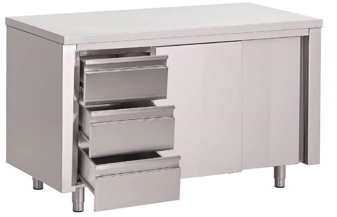  Gastro M Gastro-M S/S working table with sliding doors and 3 drawers LEFT 2000x700x850mm 