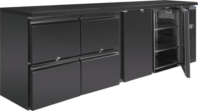  Polar U-Series Double Door Back Bar Counter Fridge with Drawers 
