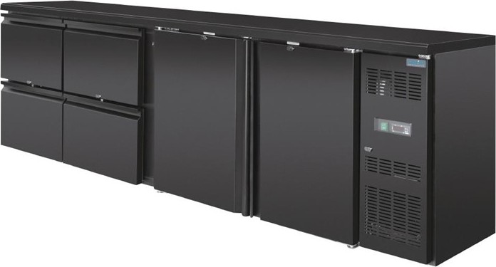  Polar U-Series Double Door Back Bar Counter Fridge with Drawers 