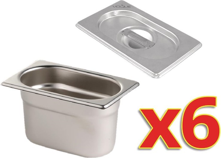  Vogue Gastronorm Pan Set with Lids 1/9 (Pack of 6) 