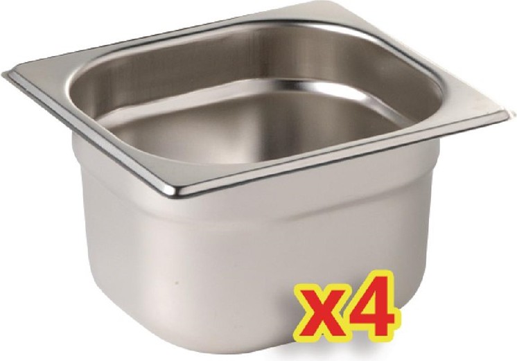  Vogue Stainless Steel Gastronorm Pan Set with Lids 1/6 (Pack of 4) 