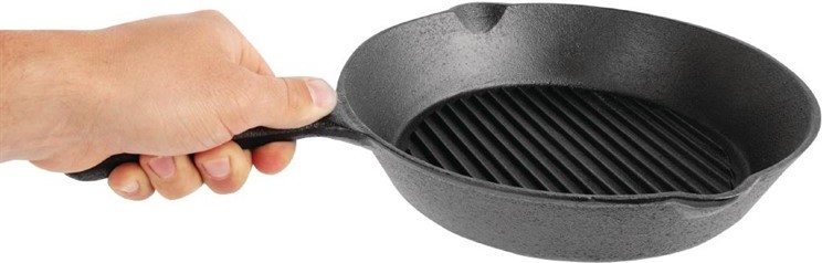  Vogue Round Cast Iron Ribbed Skillet Pan 