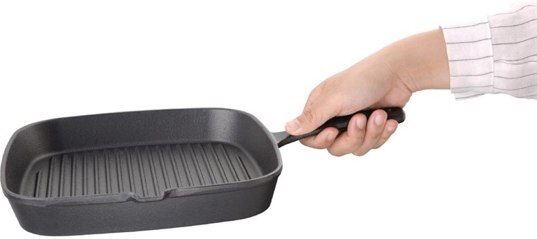  Vogue Square Cast Iron Ribbed Skillet Pan 