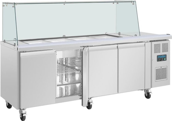  Polar U-Series GN Saladette Counter with Square Sneeze Guard 4 Door 