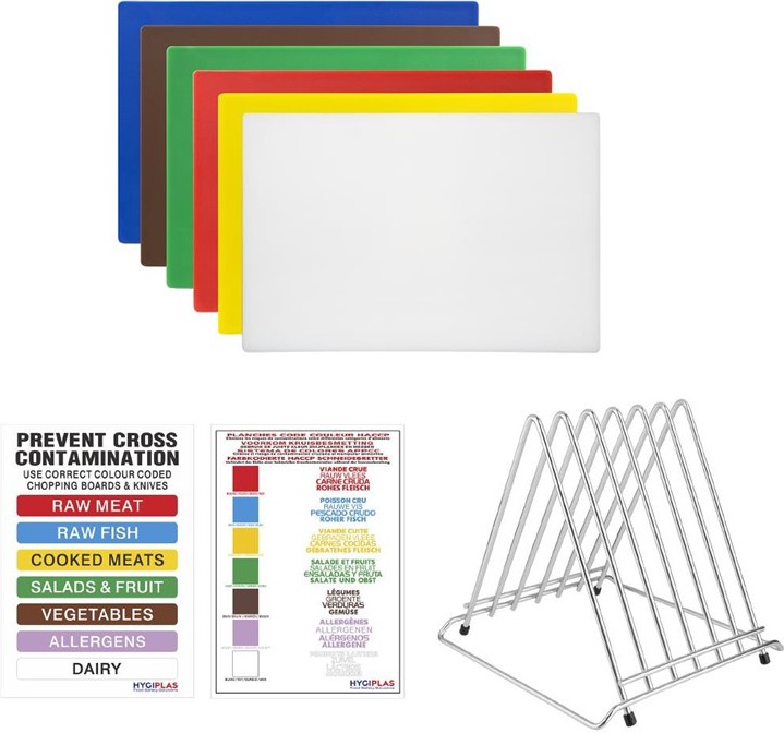  Hygiplas High Density Chopping Board Set with Rack 