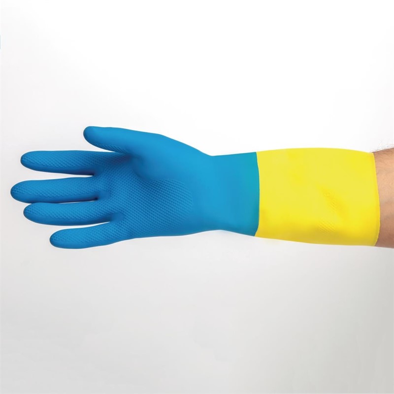  Mapa Alto 405 Liquid-Proof Heavy-Duty Janitorial Gloves Blue and Yellow Large 