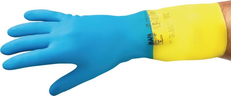  Mapa Alto 405 Liquid-Proof Heavy-Duty Janitorial Gloves Blue and Yellow Large 
