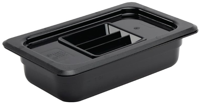  Vogue Polycarbonate 1/4 Gastronorm Container 65mm Black 