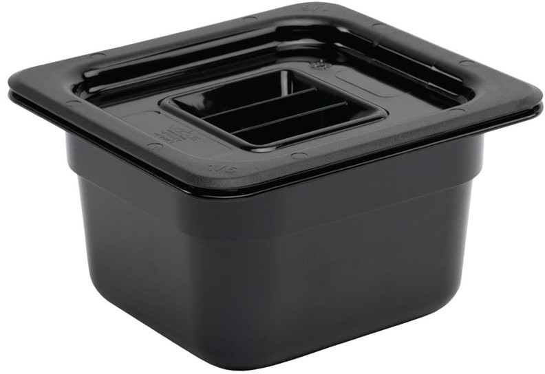  Vogue Polycarbonate 1/6 Gastronorm Container 100mm Black 
