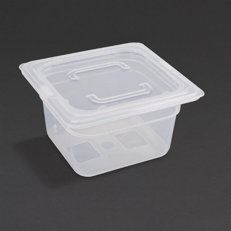  Vogue Polypropylene 1/6 Gastronorm Container with Lid 100mm (Pack of 4) 