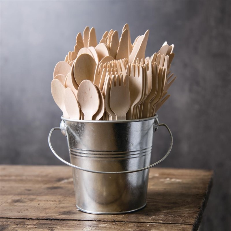  Fiesta Green Biodegradable Disposable Wooden Dessert Spoons (Pack of 100) 