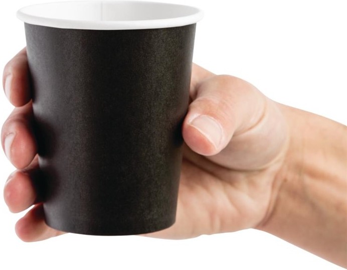  Fiesta Disposable Coffee Cups Single Wall Black 225ml / 8oz (Pack of 50) 