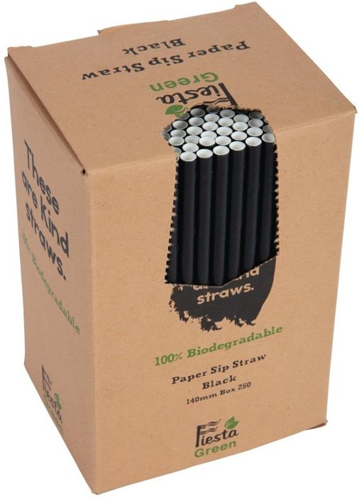  Fiesta Green Compostable Paper Cocktail Stirrer Straws Black (Pack of 250) 