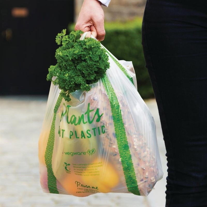  Vegware Compostable PLA Carrier Bags Medium (Pack of 500) 