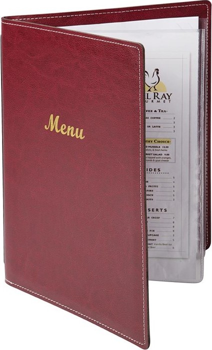  Olympia Faux Leather Menu Cover A4 Burgundy 