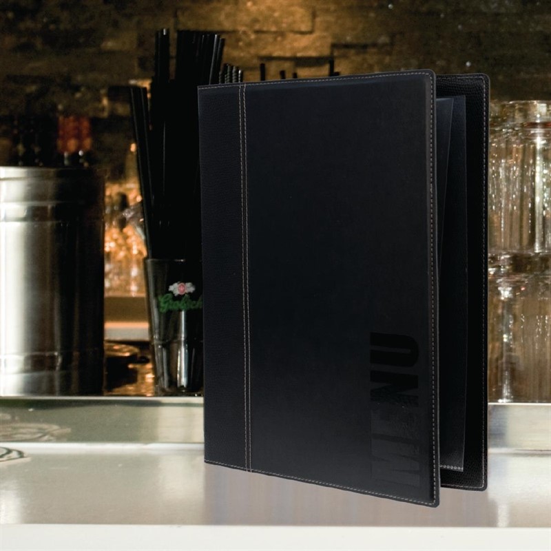  Securit Contemporary Menu Cover Black A4 