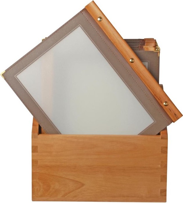  Securit Wood Spine American Style Menu Covers and Storage Box A4 Brown 