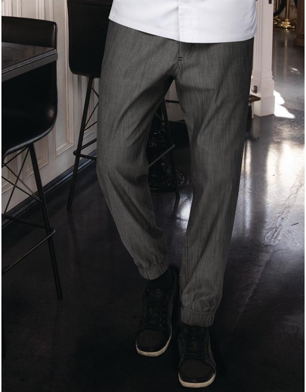  Chef Works Jogger 257 Black and White Fine Stripe 