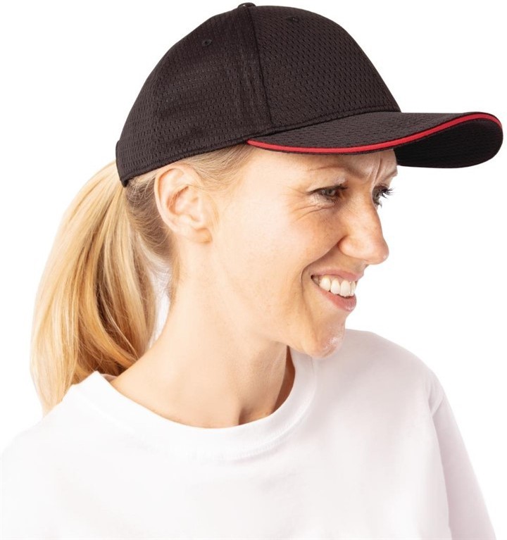  Chef Works Cool Vent Baseball Cap Black with Red 