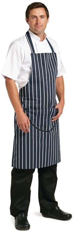 Whites Butchers Apron   Navy Stripe with Pocket 