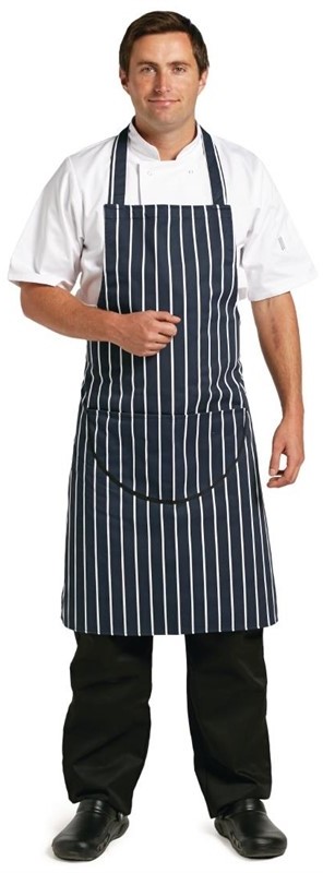  Whites Butchers Apron   Navy Stripe with Pocket 