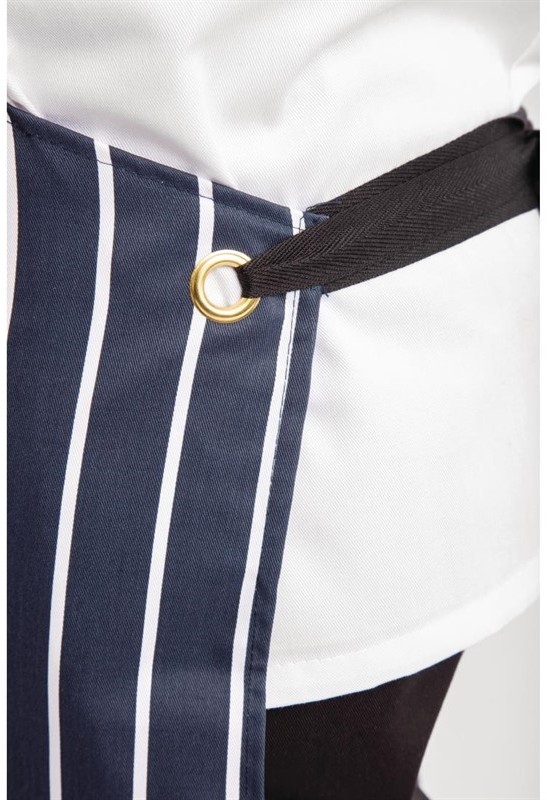  Whites Butchers Apron   Navy Stripe with Pocket 