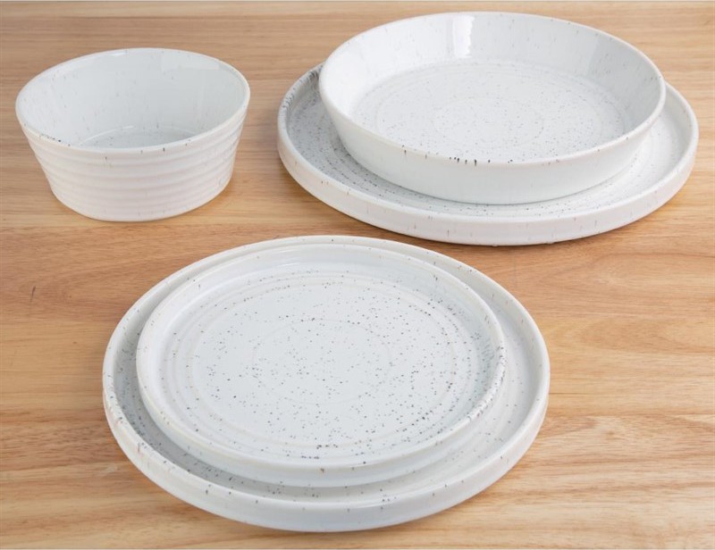  Olympia Cavolo White Speckle Flat Round Plate - 220mm (Box 6) 