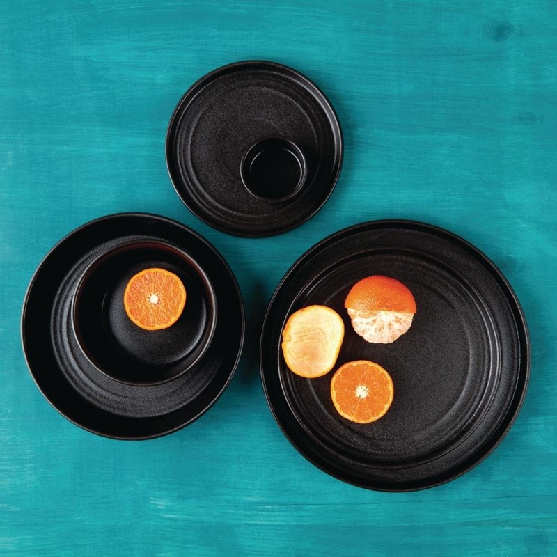  Olympia Cavolo Textured Black Flat Round Plate - 270mm (Box 4) 