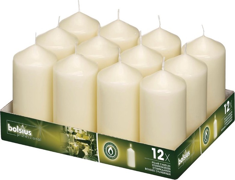  Bolsius Tall Pillar Candles Ivory 120mm (Pack of 12) 