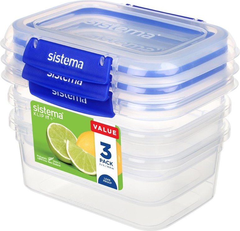  Sistema Klip It Plus Storage Containers 1Ltr (Pack of 3) 