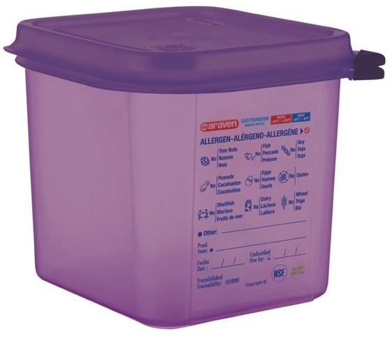  Araven Allergen Polypropylene 1/6 Gastronorm Food Container Purple 2.6L 