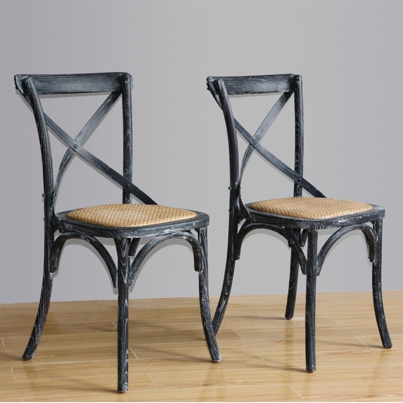  Bolero GG654 - Wooden Dining Chair with Cross Backrest Black Wash Finish (Box 2) 