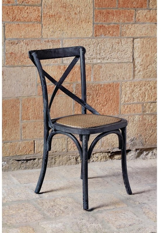  Bolero GG654 - Wooden Dining Chair with Cross Backrest Black Wash Finish (Box 2) 