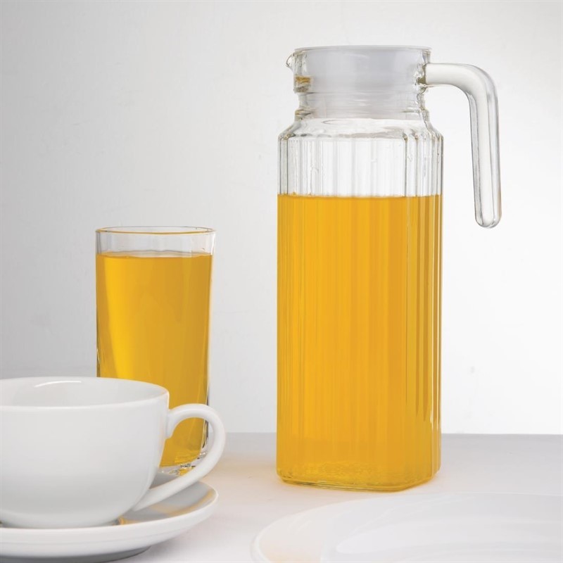  Olympia Ribbed Glass Jugs 1Ltr (Pack of 6) 
