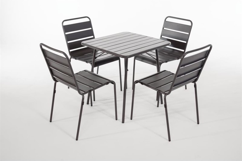  Bolero Square Slatted Steel Table Grey 700mm (Single) 