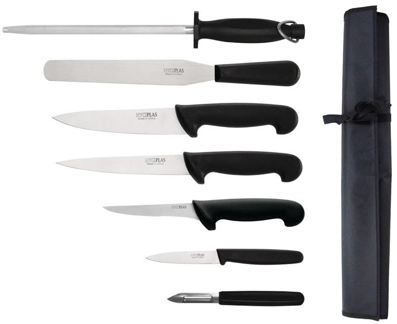  Hygiplas 7 Piece Starter Knife Set With 20cm Chef Knife and Roll Bag 